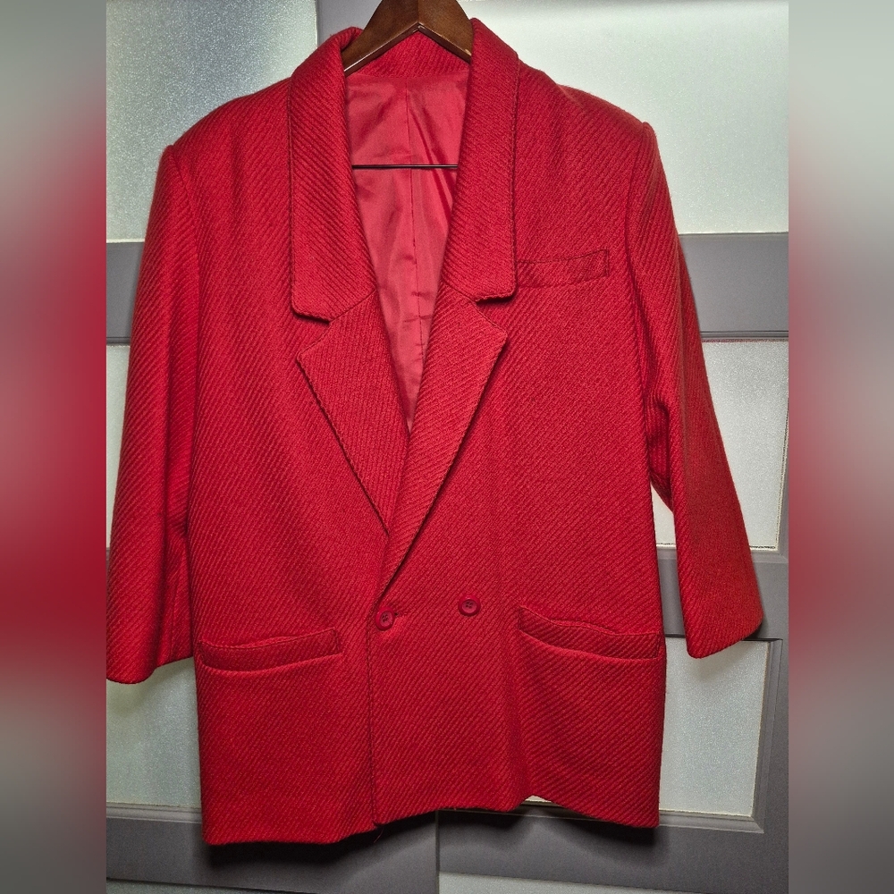 Elegant Vintage 1970s Sterling Stall Red Wool Jacket Blazer